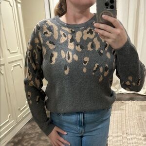 Lizard Thicket Leopard Print Gray Sweater